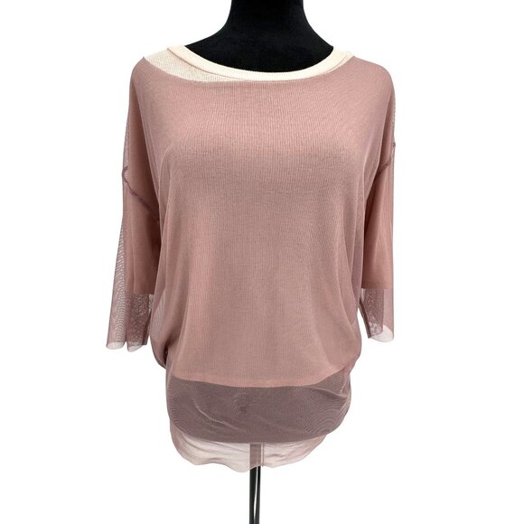 ALO Yoga Tops - Alo Yoga Womens Top‎ Shirt S Loose Fit Pink Sheer Layered Ribbed Mesh Oversized